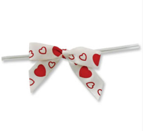 Medium White Bows w/ Red Hearts 2 1/2