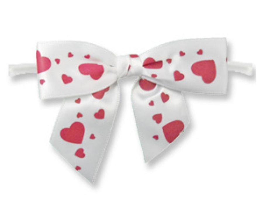 Large White Bows with Red Hearts 3" - 12ct